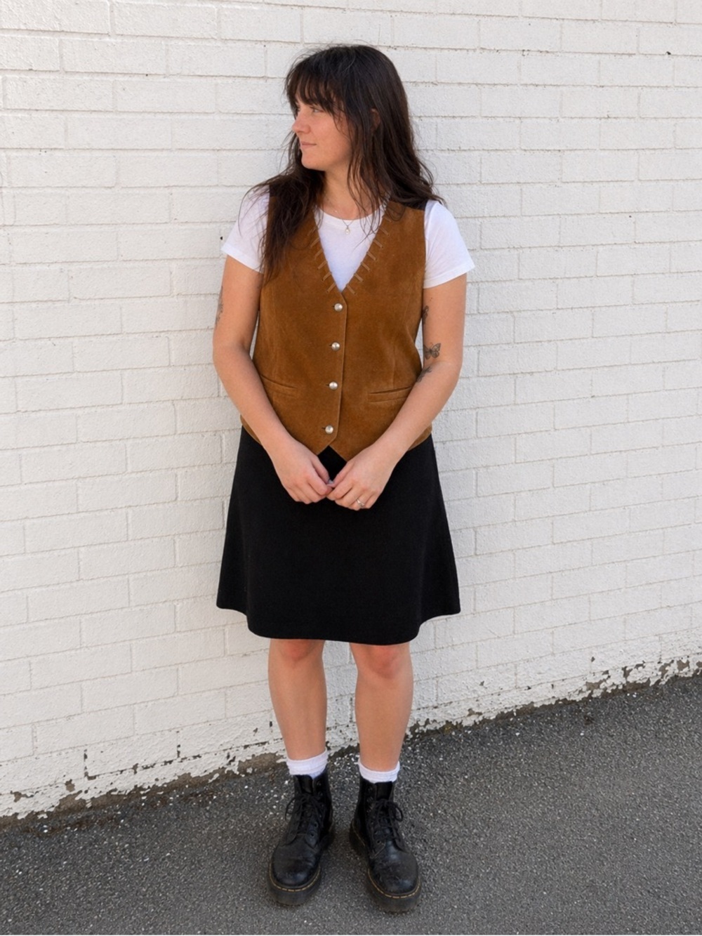 Vintage 90s Suede Leather Western Vest Womens Size Medium Tan Brown Cowgirl Boho